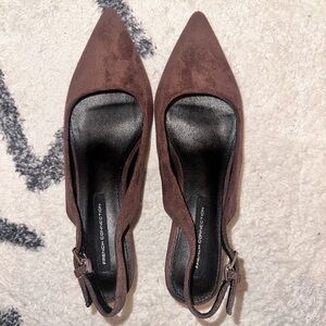 French Connection Dark Brown Suede Slingback Heels